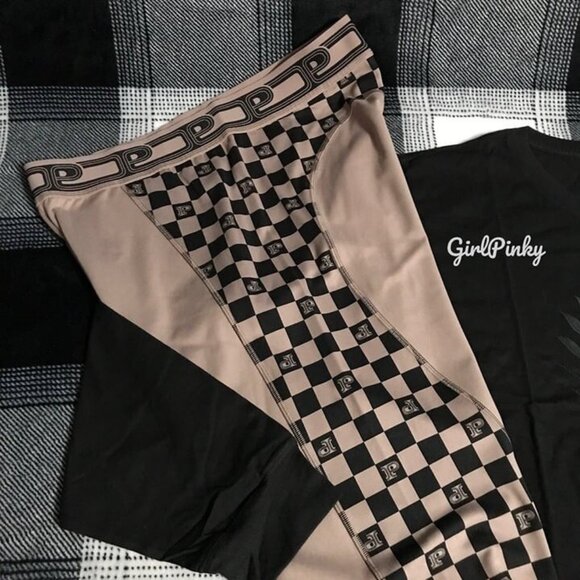 VS PINK Black Bling Logo Campus Tee WITH Checkered Ultimate Leggings EXTRA LARGE - Picture 6 of 11